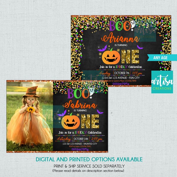 Halloween Birthday Invitation, 1st Birthday Halloween Invitation, 1st Birthday Halloween Party Invitation, ANY AGE Halloween Birthday Invite