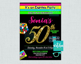 Eighties Birthday Invite ANY AGE, 30th, 40th, 50th, 60th, 70th, 80th, 90th Birthday, 80s Birthday, Eighties Invitation, Back to the 80's