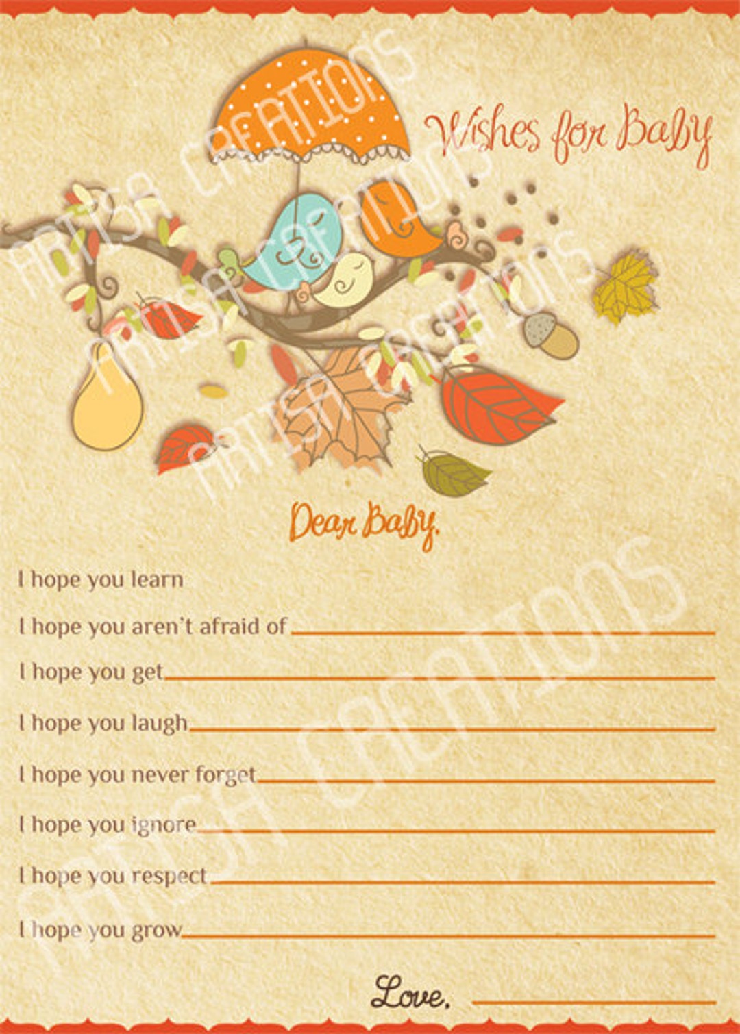 Fall Baby Shower Wishes for Baby Card Autumn Baby Shower Wishes for