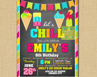 Ice Cream Party Invitation, ice Cream Birthday Invitation, Ice Cream Birthday Invite DIY, Let's chill invitation, ice cream party invitation