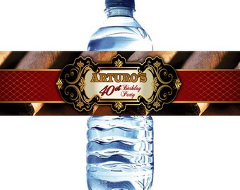 Cigar Water Bottle Label - Adult Cigar water bottle label -Cigar Birthday Party water bottle label - Cigar Party - Tabaco label