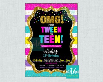 De preadolescente a invitación de adolescente, invitación de cumpleaños número 13, OMG de preadolescente a invitación de adolescente, invitación de adolescente, invitación de adolescente, OMG adolescente