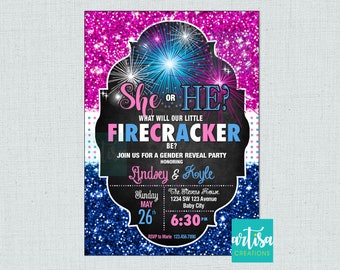 Firecracker Gender Reveal, Fireworks Gender Reveal, Fireworks gender reveal party, Gender Reveal Invitation, Fireworks Gender Reveal party