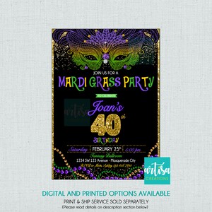 Mardi Gras Birthday Invitation, Mardi Gras Invitations, New Orleans Birthday Party, Mardi Gras Party, Mardi Gras Birthday Party, Mardi Gras