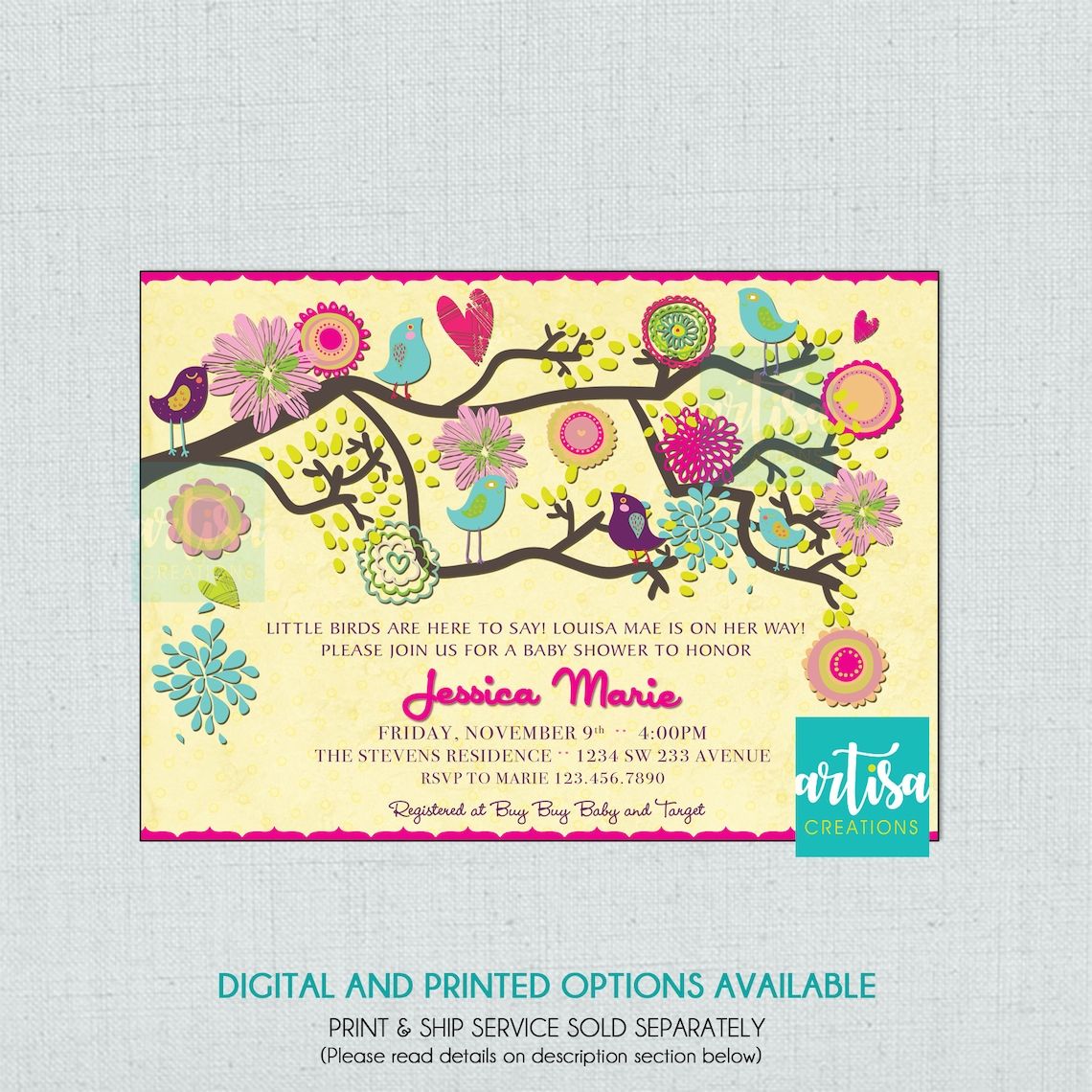 Birds Baby Shower Invitation Spring Baby Shower Invitation Etsy