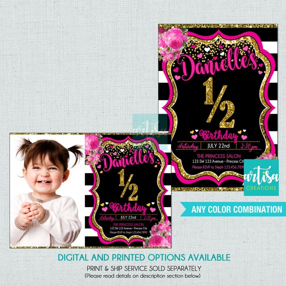 1 2 Invitation Danniversaire Demi Invitation Danniversaire Etsy Canada