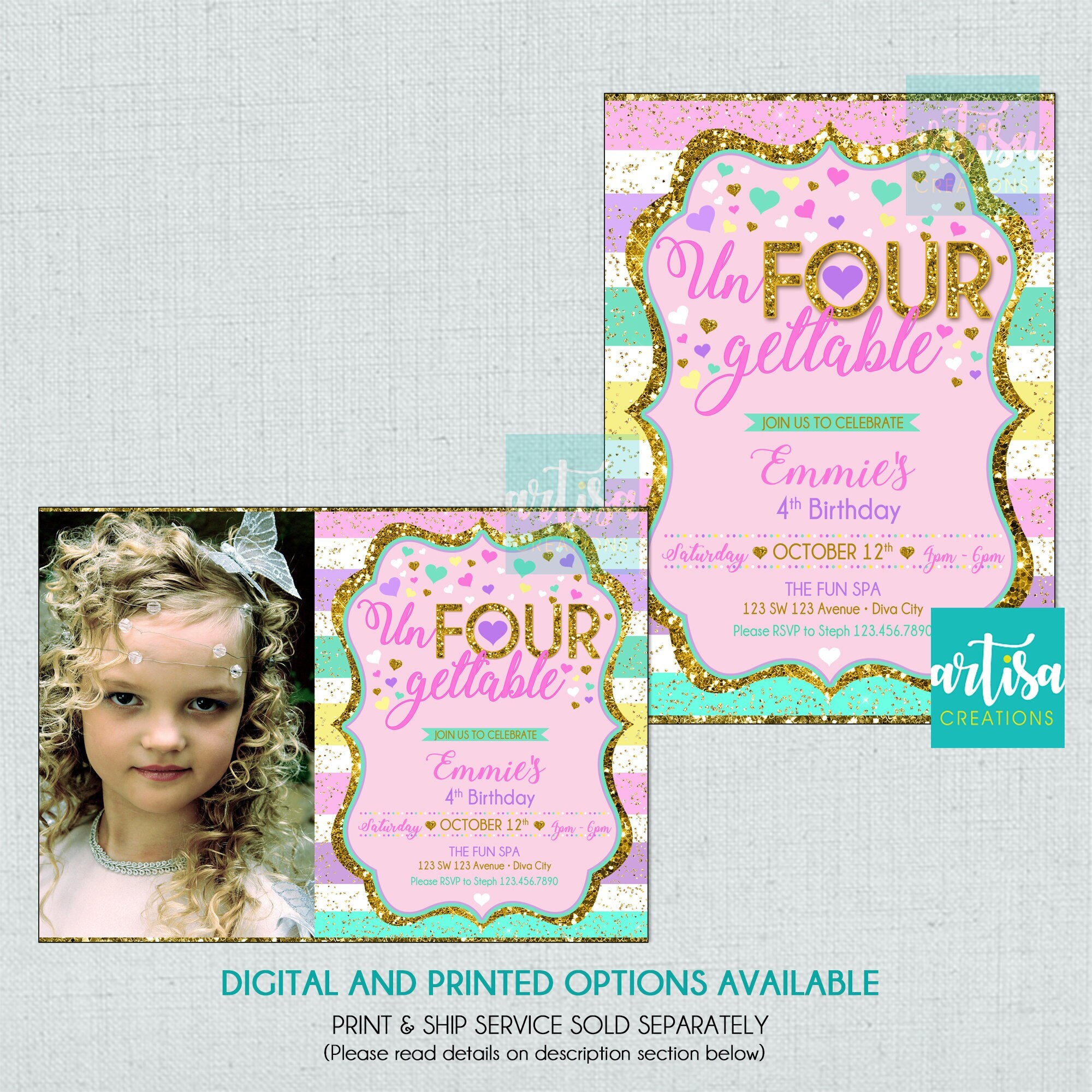 Unfourgettable Invitation, unfourgettable birthday invitation, unfourgettable 4th birthday invitation, unFOURgettable invitation, 4th birthd
