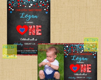 Boy Valentines Birthday Invitation, Valentine's birthday boy invitation, Valentines 1st birthday boy invitation, Boy Valentine's Invitation