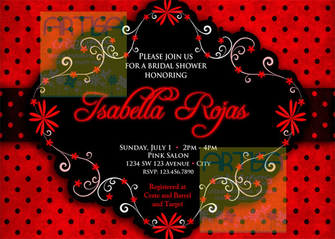 Red and Black Invitation Red and Black Bridal Shower Invitation Red and