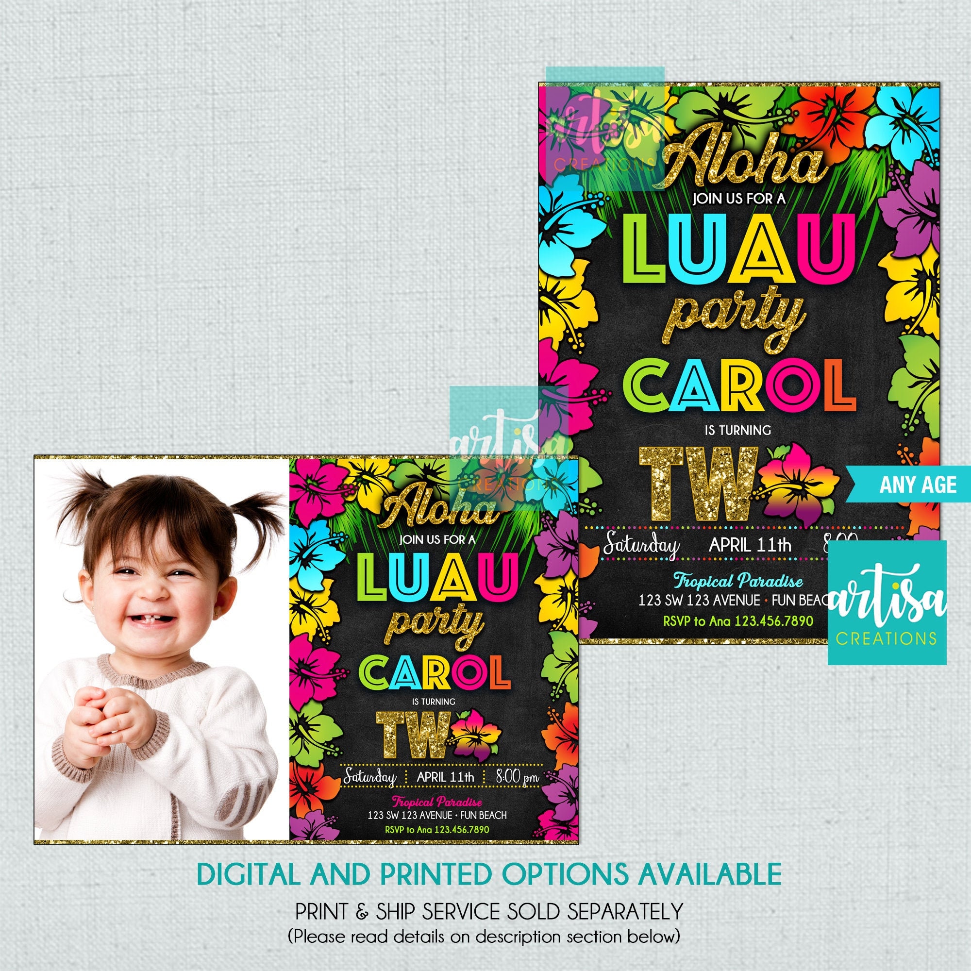 Luau 2nd Birthday Invitation Luau Party Invitation Luau Birthday Invitation Luau Party Invitations 2nd Birthday Hawaiian