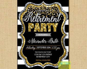 Retirement Invitation, Retirement Party Invitation, Retirement Celebration, Retirement Invitation, gold silver retirement party invitation