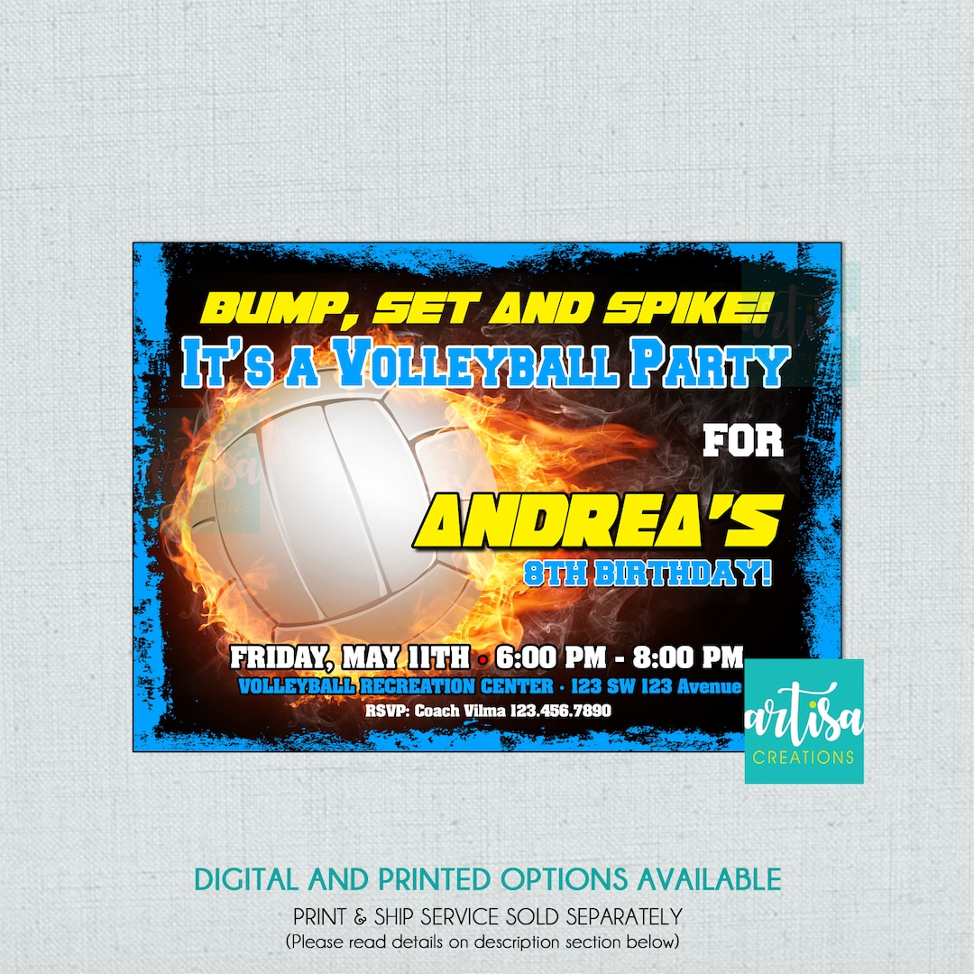 Volleyball Birthday Invitation Printable File DIY, Volleyball Birthday ...