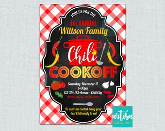 Chili Cookoff Invitation, Chili Cookoff Party, Chili Competition Invitation, Chili Party Invitation, Chili Cookoff event Invitation, Chili