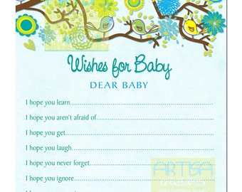 Blue Birds Baby Shower Wishes for Baby Card - Blue, green, yellow birds wishes for baby  - birds wishes for baby boy card - Birds Wishes