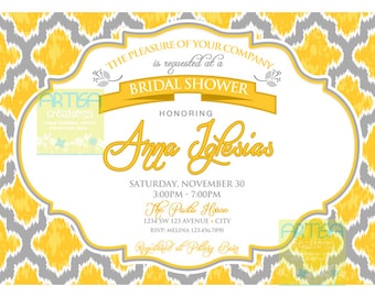 Yellow and Grey Geometric Invitation, Grey and Yellow Invitation, Yellow and gray Bridal shower invite, Yellow and grey any occasion invite