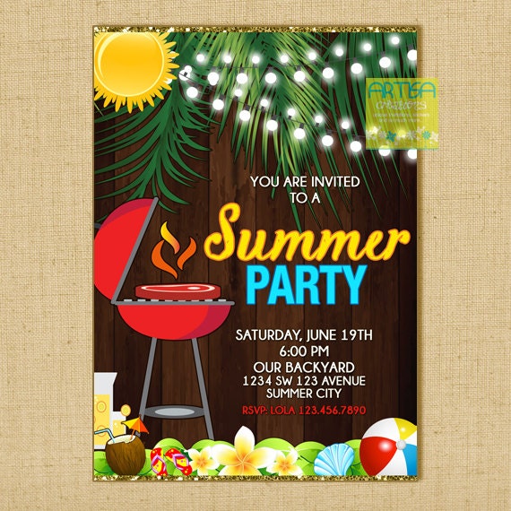 summer party invitation summer bbq summer get together etsy
