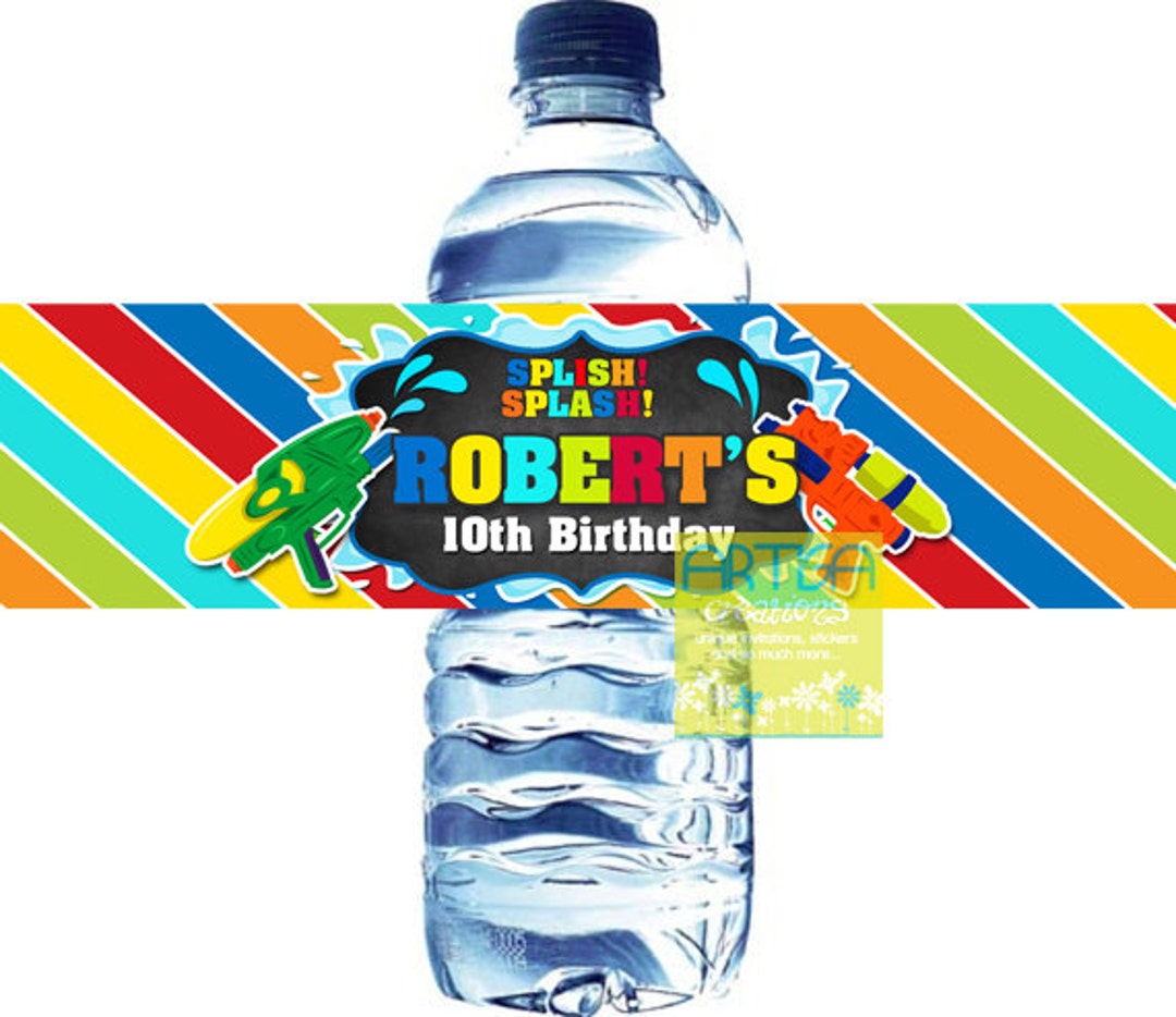 Water Gun Party Water Label, Water Bash Water Labels, Splish Splash