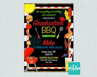 Graduation BBQ Invitation, Graduate Bbq Birthday Invitation, Backyard BBQ Invitations, BBQ Invitations, Grad bbq invitation, bbq invite grad