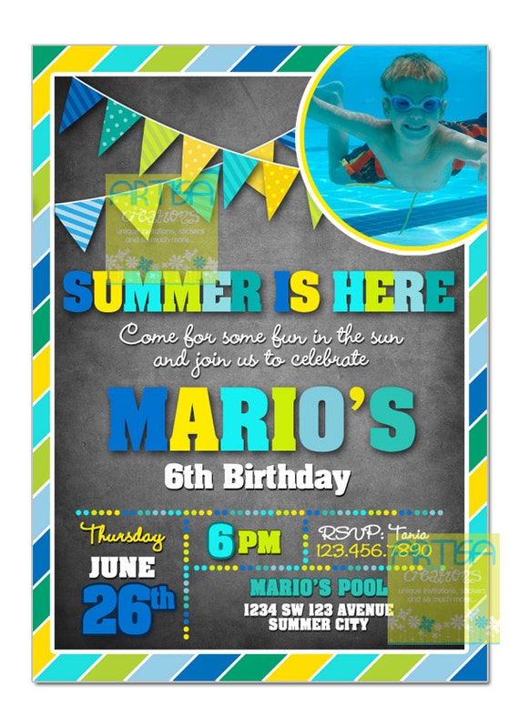 Pool Party Invitation - Pool Party Birthday Invitation - Pool Birthday  - Summer Birthday Invitation - Boy Colorful Pool Birthday Invite