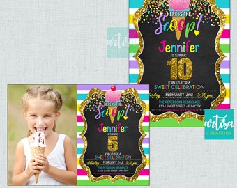 Ice Cream Invitation, ice Cream Birthday Invitation, here is the scoop birthday invitation, let's chill ice cream birthday party invitation