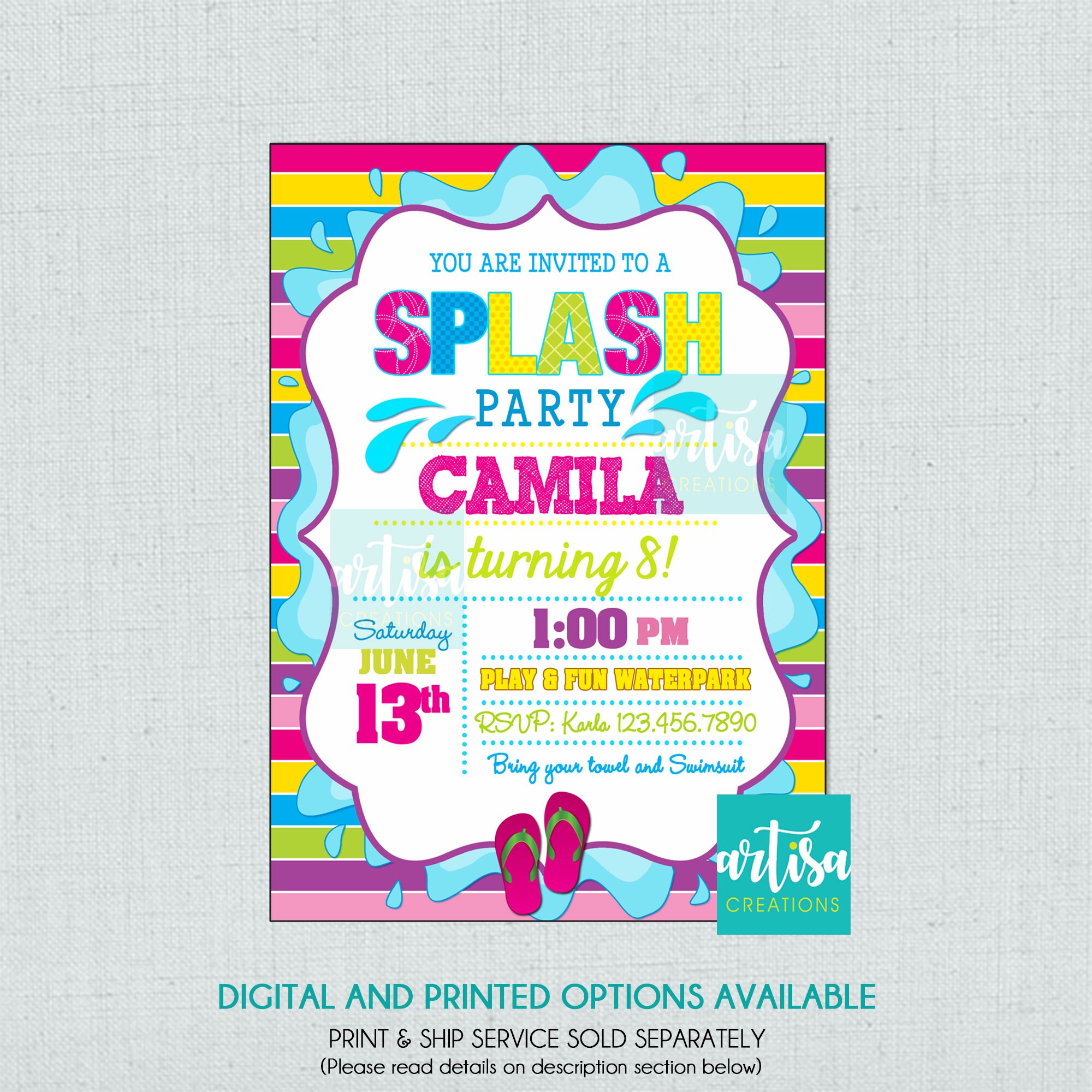 Splash Party Invitation Pool Party Birthday Invitation Girl Etsy