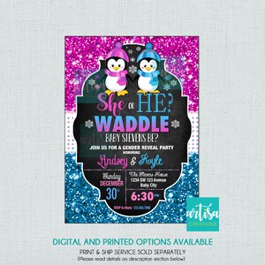 Penguin Gender Reveal Invitation, Penguins Gender Reveal Invitation, gender reveal penguin invitation, waddle penguin gender reveal, penguin