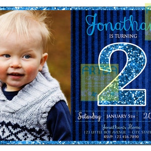 Blau Einladung Geburtstag, Sparkling Blue Boy Geburtstag Einladung kleine Junge süße Geburtstag Einladung, moderne junge Geburtstag Einladung jeden Alters