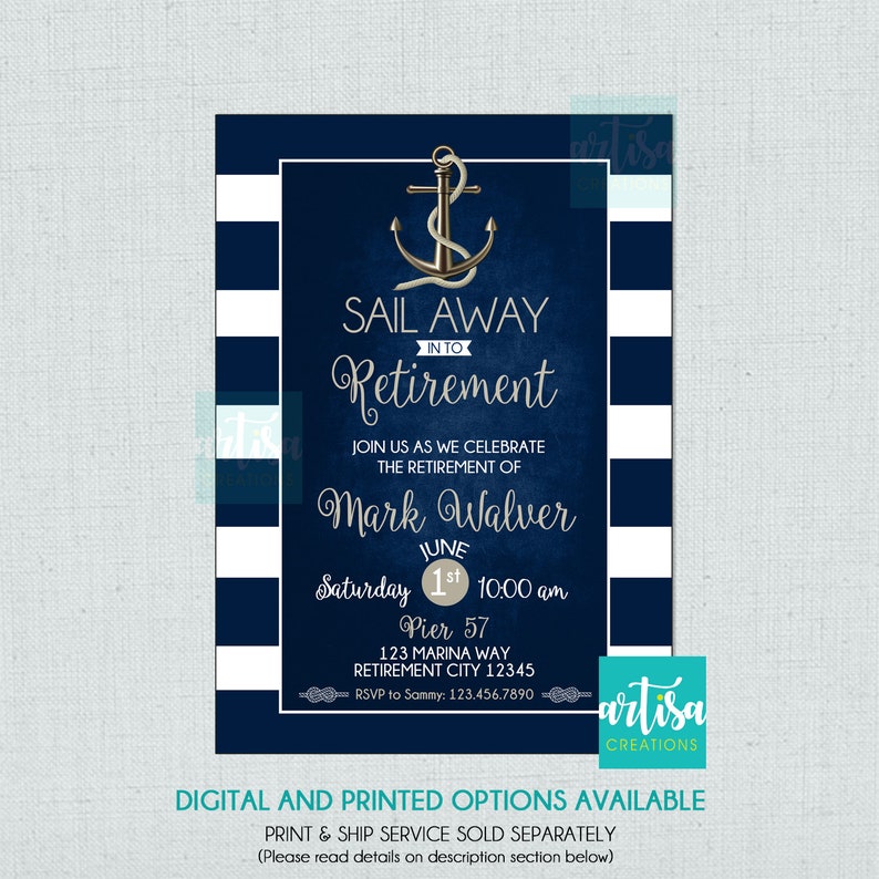 Sail away in to retirement invitation, Nautical Retirement Invitation, Sail Away Retirement Invitations, Retirement Invitations image 1