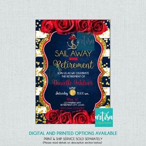 Sail away in to retirement invitation, Ladies Nautical Retirement Invitation, Women Sail Away Retirement Invitations, Retirement Invitations