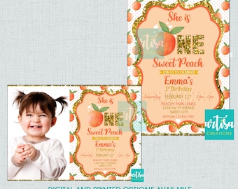 One Sweet Peach Invitation, Peach Birthday Invitations, Girls First Birthday Peach Invite, One Sweet peach invitations, Peach invitation