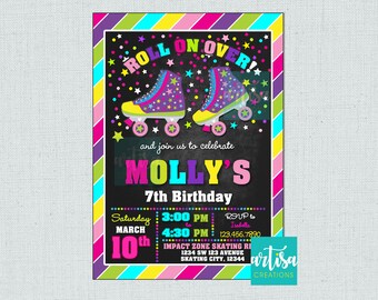 Roller skating invitation, roller skating birthday invitation, roller skating party, skating party, skates invitation, girl roller skate par