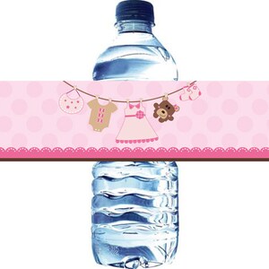 Mädchen Wäscheleine Baby Shower Wasserflaschen Label - Mädchen Baby Shower Wasserflaschen Label DIY - Baby Mädchen SHower Kleidung Linie Wasserflaschen Etikett