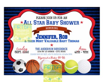 All Star Baby Shower Uitnodiging, Alle Sporten Baby Shower Uitnodiging, Sport Baby Shower Uitnodiging, Meest Waardevolle Speler Baby Shower Uitnodiging