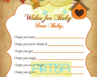 Fall Owls Baby Shower Wishes for Baby Card  - Autumn Owls Baby Shower WIshes for Baby - Fall Twins Baby Shower - Autumn Twins Baby Shower