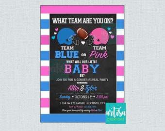 Football Gender Reveal Party Invitation, American Football Gender Reveal Party Invitations, Touchdown Gender Reveal Party Invitation
