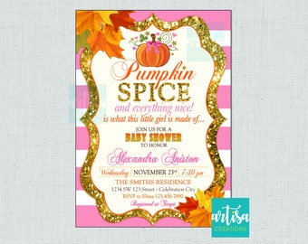 Pumpkin Spice and everything nice baby shower invitation, pumpkin spice baby shower invitation, pumpkin baby shower girl invitation, pumpkin