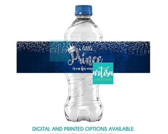 Prince Baby Shower Water Labels, Prince Boy and Silver Water Labels, A little Prince is on the way water labels, Prince Water labels digital