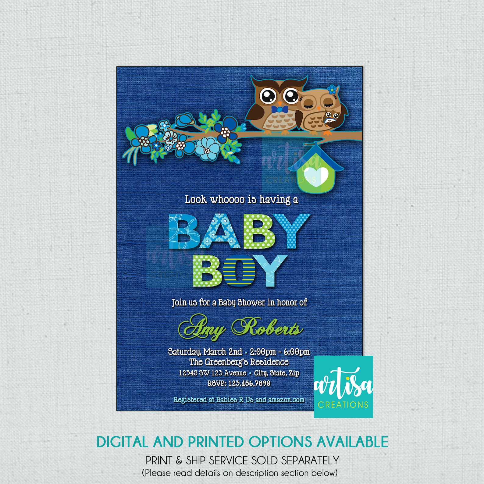 Owl Baby Shower Invitation Owls Baby Boy Shower Invitation Etsy