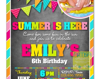 Pool Party Invitation - Pool Party Birthday Invitation - Pool Birthday  - Summer Birthday Invitation - Colorful Summer Pool Birthday Invite