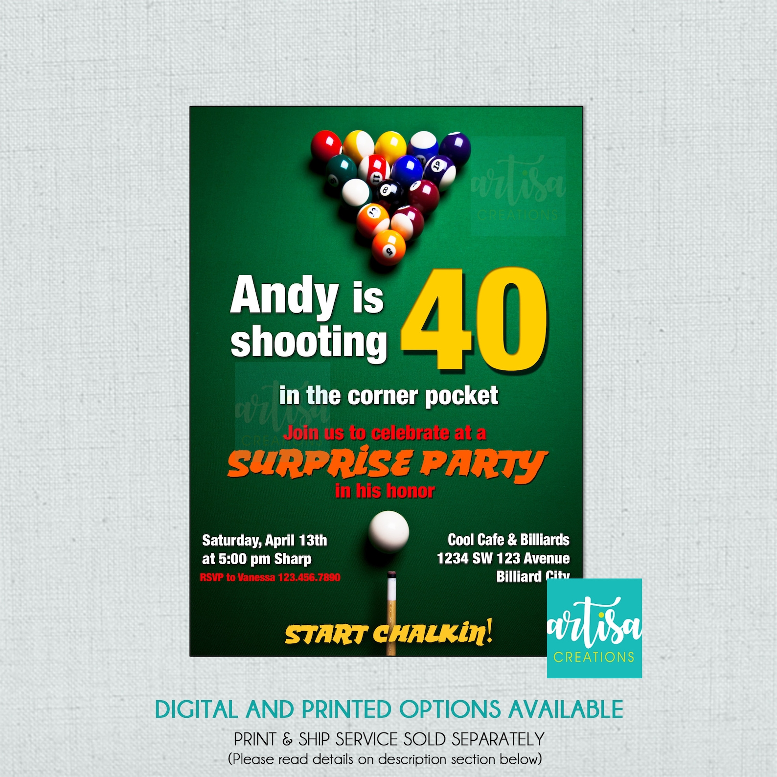 Billiards Invitation Billiards Birthday Invitation Pool Table Etsy