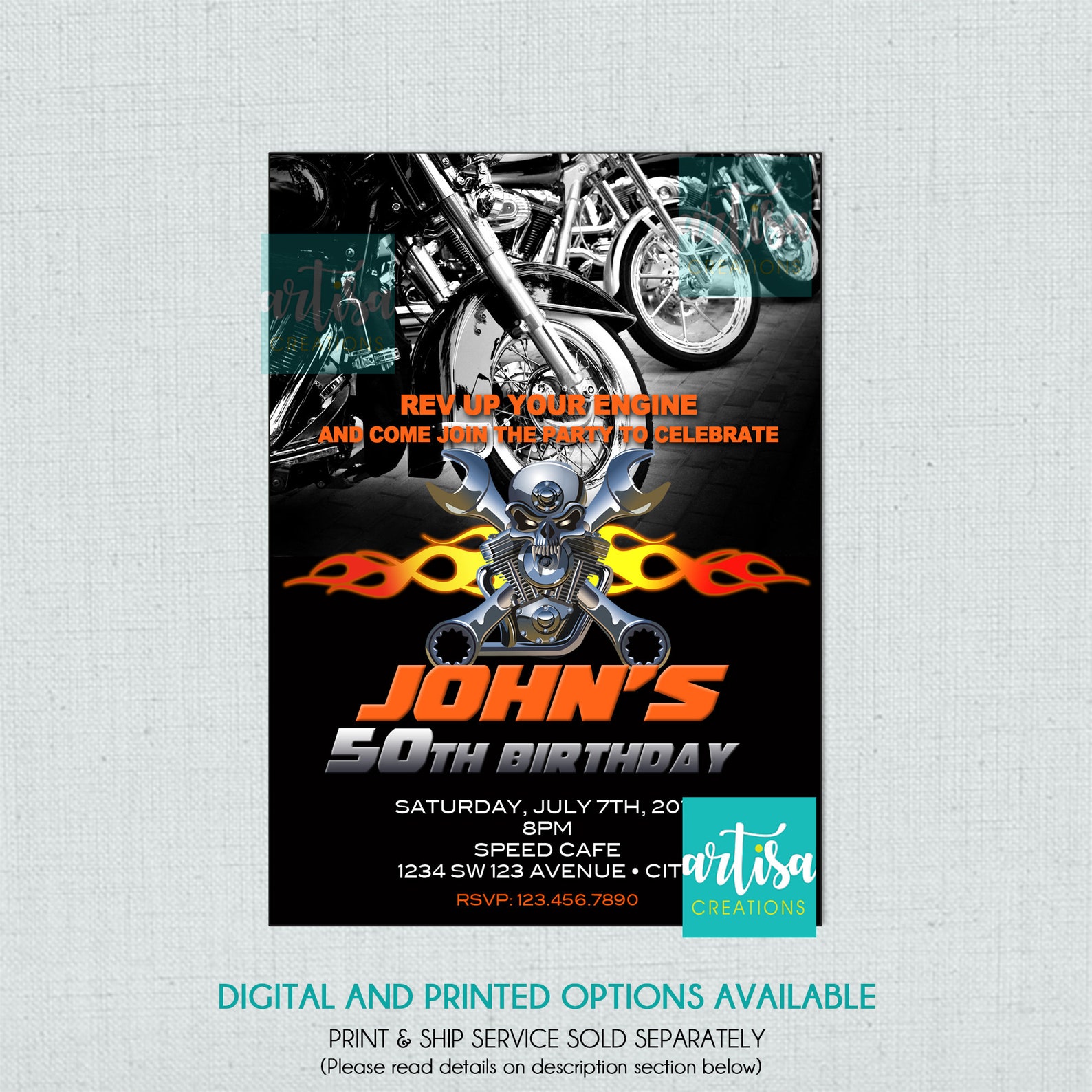 Motorcycle Invitation Printable File DIY Bike Birthday - Etsy