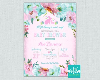 Inbjudan till påskbabyshower, inbjudningar till påskbabyshower, inbjudan till kaninbabyshower, inbjudan till en liten kanin är på väg, påsk