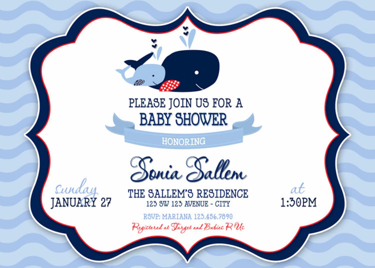 Chevron Whale Baby Shower Invitation Chevron Whale Etsy