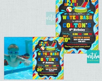 Boys Water Slide Invitation, Water Bash Invitation, Splish Splash invitation, Water Slide Birthday Party, Pool Party Invitation, Primary