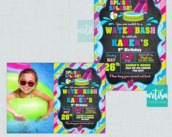 Water Slide Invitation, Water Bash Invitation, Splish Splash invitation, Water Slide Birthday Party, Pool Party Invitation, Water slide part