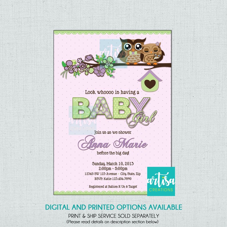 Owl Baby Shower Invitation Owls Baby Girl Shower Invitation Etsy