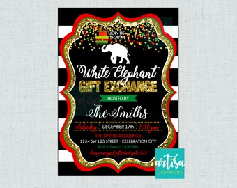 Weißer Elefant-Geschenk-Tausch-Einladung, Weißer Elefant-Geschenk-Einladung, Weißer Elefant-Austauscheinladung, Weißer Elefant-Feiertag einladen