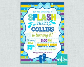 Splash Party Invitation, Pool Party Birthday Invitation, Boy Pool Birthday, Summer Birthday, Colorful Splash Birthday, Splish Splash Invite