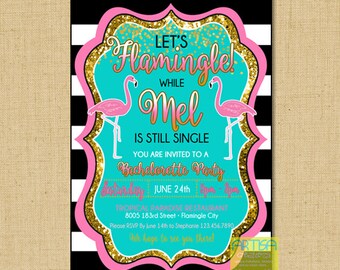 Let's Flamingle Bachelorette Party, Let's Flamingle Pink Flamingo Invitation, Let's Flamingle pink teal gold bachelorette invitation DIY