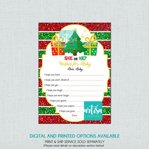 Christmas Tree Gender Reveal Wishes for Baby Card Christmas Etsy